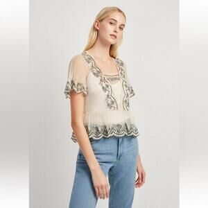 French Connection Edevia Lace Peplum Top